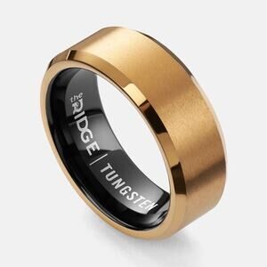 Ridge 6/8mm Tungsten Wedding Band Size: 7.5/8/9/11/12/13 Beveled Gold/Black